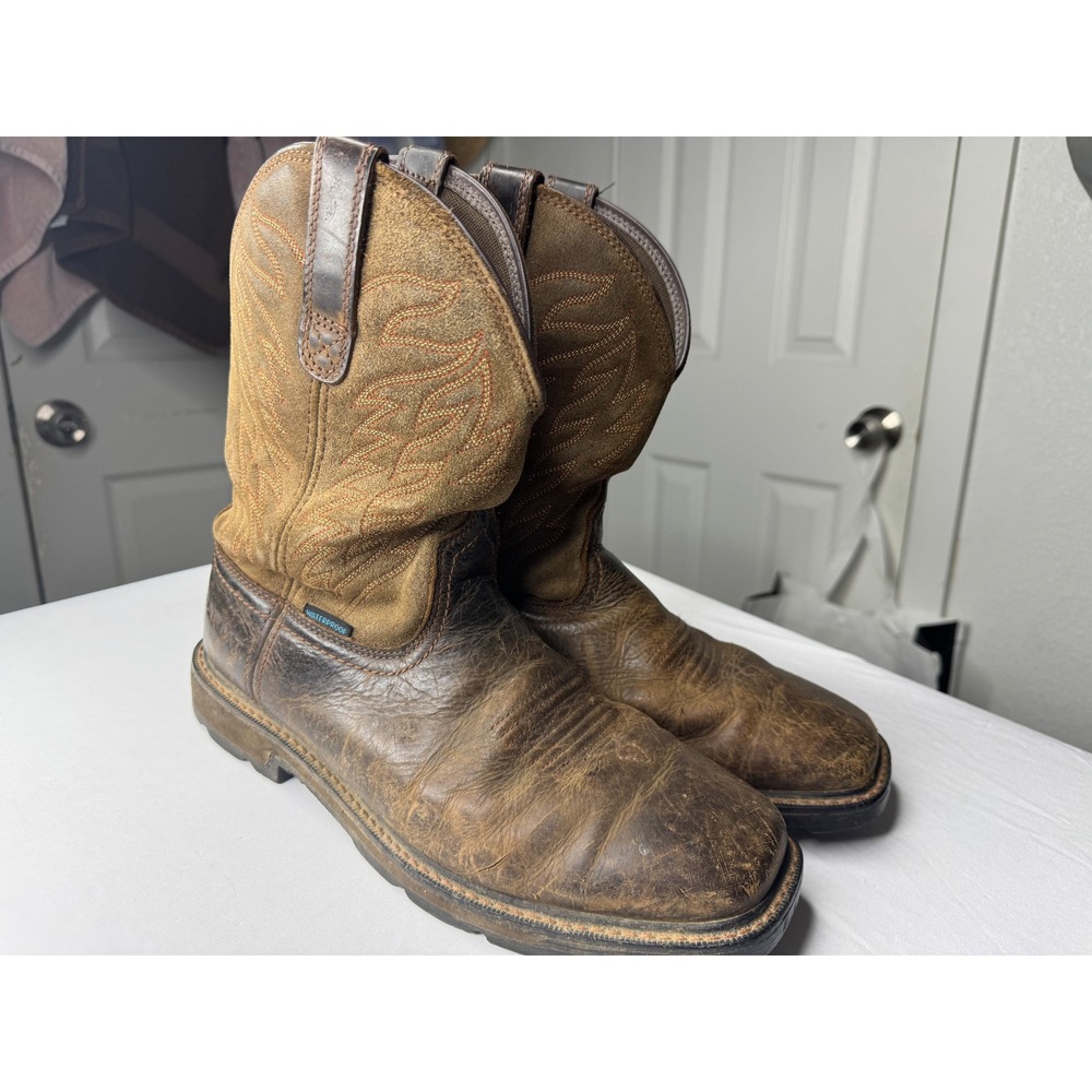Ariat Work Mens Brown Leather Waterproof Western Square Toe Boots 9.5 D